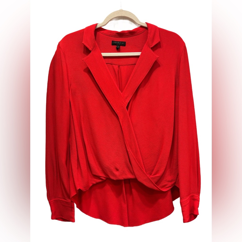 rag & bone Dean Drape Front Blouse in FIRE RED- Standout business casual ❤️Large - Picture 2 of 6